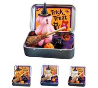 Genérico Handmade Mini Witch Bear in a Box-Includes Blanket,Broom,Cape with Pumpkins & Cats for Halloween Trick or Treat Displays (Pink)