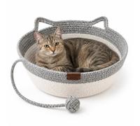 Genérico Handwoven Cat Basket Bed with Hanging Ball Toy, Instinct Basket for Cats Scratching, Breathable Pet Nest for Indoor Cats Sleeping, Playing and Relaxing (Gray,M(16.1x5.5in))