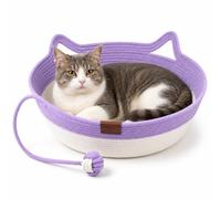 Genérico Handwoven Cat Basket Bed with Hanging Ball Toy, Instinct Basket for Cats Scratching, Breathable Pet Nest for Indoor Cats Sleeping, Playing and Relaxing (Purple,M(16.1x5.5in))