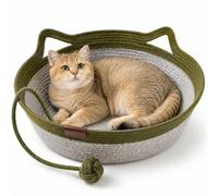 Genérico Handwoven Cat Basket Bed with Hanging Ball Toy, Instinct Basket for Cats Scratching, Breathable Pet Nest for Indoor Cats Sleeping, Playing and Relaxing (Green,M(16.1x5.5in))