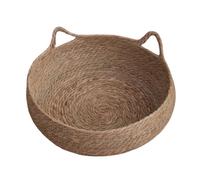Generico Handwoven Cat Bed Lounger - Rattan Woven Round Design Natural Color Single Piece Cat Ear Variant For Small Medium Cats - Scratch Pad Rest Nest - Cool Breathable Comfort