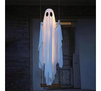 Genérico Hanging Swing Ghost Decor, Adjustable Height Indoor & Outdoor Halloween Decorations with String Lights and Remote Control for Tree Porch Yard Garden Lawn (Basic)