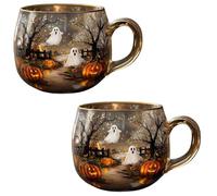 Genérico Haunted Path Halloween Mug,Cute Ghost Pumpkin Glass Coffee Cup,Spooky Fall Pumpkin Ghost Cup for Halloweens Gifts, Fall Decor(2PCS)