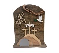 Genérico He is Risen Wooden Decor, Stylish Religious Festive Sign, Resurrection Wood Desk Art, 5.91in Christian Table Centerpiece, Rustic Easter Decoration for Church, Home, Workplace