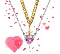 Genérico Heart And Sword Necklace You are in My Heart Necklace Heart Sword Couples Necklace Heart Shaped Red Crystal And Punk Sword Matchin Necklace for Friends and Couples (Pink-C)