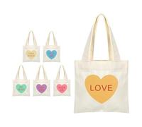 Genérico Heart Canvas Bags - Reusable Cotton Fabric 6 Pack Tote | Mini Heart Shaped Valentine Favor Pouches | This Compact Gift Bag Set Is Perfect For Children Class Exchange Or Party Favors.