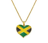 Genérico Heart Enamel Jamaica Pendant Necklaces Jewellery Gold Color Jewelry Jamaican Flag Jewelry heart-shaped charm for men and women (necklace pendant)