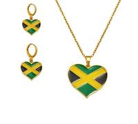 Genérico Heart Enamel Jamaica Pendant Necklaces Jewellery Gold Color Jewelry Jamaican Flag Jewelry heart-shaped charm for men and women (pendant with earring set)