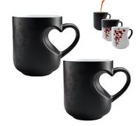 Genérico Heart-Shaped Color Changing Ceramic Mug,Heart Shaped Handle Ceramic Coffee Cup,That Reveals design When Filled with Hot Beverage,Valentine's Day & Mother's Day Gift Giving (2pcs)