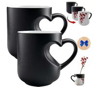 Genérico Heart-Shaped Color Changing Magic Ceramic Mug, 11 Oz Hot/Cold Thermochromic Red Heart Pattern Coffee Cup, Romantic Cups for Valentine's Day Anniversary (A pair of cups)