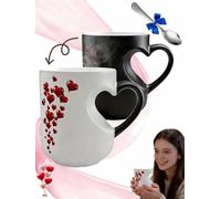 Genérico Heart-Shaped Color Changing Magic Ceramic Mug, Heart Shaped Coffee Mug, Thermochromic Magic Reveal Design, Fun Novelty Coffee Cup for Valentine's Day, Anniversary and Mother's Day (One cup)