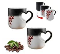 Genérico Heart-Shaped Color Changing Magic Ceramic Mug, surprise design when filled with hot beverage, Heart Handle Design for Valentine’s Day, Anniversary, Birthday Gifts (2Pcs)