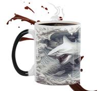 Genérico Heat Changing Mug - Ceramic Sea Fish Water Cup | Heat Sensitive Shark Mugs, Pattern Lovers Kids Adults, Novelty Gift Office Kitchen Drinkware Reactive Design, High Temperature Resistant