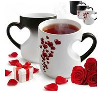 Genérico Heat Changing Mug Heart, 330mL Heart-Shaped Color Changing Magic Ceramic Mug with Ergonomic Handle, Premium Jingdezhen Ceramics Heat Sensitive Coffee Cup, Romantic Gifts for Couples (2 PCS)
