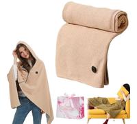 Genérico Heated Blanket Wrap Shawl for Women, Chal Calefactor para Mujer, Portátil con USB, Suave, Cremallera, Tipo Poncho, Capucha y 3 Niveles de Calentamiento (Apricot, Without Power Bank)
