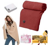Genérico Heated Blanket Wrap Shawl for Women, Chal Calefactor para Mujer, Portátil con USB, Suave, Cremallera, Tipo Poncho, Capucha y 3 Niveles de Calentamiento (Red, with Power Bank)