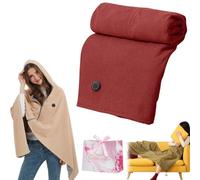 Genérico Heated Blanket Wrap Shawl for Women, Chal Calefactor para Mujer, Portátil con USB, Suave, Cremallera, Tipo Poncho, Capucha y 3 Niveles de Calentamiento (Red, Without Power Bank)