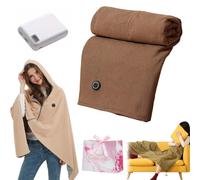 Genérico Heated Blanket Wrap Shawl for Women, Chal Calefactor para Mujer, Portátil con USB, Suave, Cremallera, Tipo Poncho, Capucha y 3 Niveles de Calentamiento (Brown, with Power Bank)