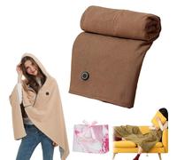 Genérico Heated Blanket Wrap Shawl for Women, Chal Calefactor para Mujer, Portátil con USB, Suave, Cremallera, Tipo Poncho, Capucha y 3 Niveles de Calentamiento (Brown, Without Power Bank)