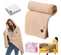 Genérico Heated Blanket Wrap Shawl for Women, Chal Calefactor para Mujer, Portátil con USB, Suave, Cremallera, Tipo Poncho, Capucha y 3 Niveles de Calentamiento (Apricot, with Power Bank)