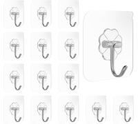 Genérico Heavy Duty Adhesive Wall Hooks - 15Pcs Transparent Seamless Nail Free Sticky Utility Ceiling Hooks for Hanging in Kitchen, Bathroom, Office - Stainless Steel