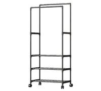 Genérico Heavy Duty Garment Rack, Double Rod Rolling Clothes Organizer with Wheels, Sturdy Metal Clothing Hanger Rack for Coats, Shirts, Skirts and Closet Storage