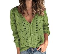 Genérico Hebilla Chaqueta Suéter cárdigan Calado con Botones de un Solo Pecho y Cuello en V Liso para Mujer Broche Clip Ropa (Green, XL)