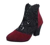 Genérico Heel Casual Flowers Breathable Yarn Al estilo femenino sandalias de red étnica Alta Zipper Sandalias femeninas (Red, 39)