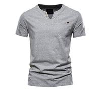 Genérico Henley Manga Corta Hombre, Camisetas Hombre Deporte, Manga Corta Vintage Botones Gimnasio Verano Lisa Golf Casual Camiseta Muscle Fit Clásico Ligero para Uso Diario