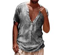 Genérico Henley Shirt Men Manga Corta, Camiseta Hombre Manga Corta, Manga Corta Vintage Botones Gimnasio Verano Lisa Golf Casual Camiseta Muscle Fit Clásico Ligero para Uso Diario