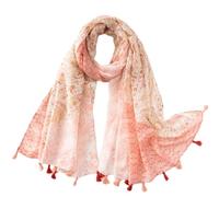 Genérico Hermosa bufanda con estampado floral, chal ligero de poliéster transparente con flecos y borlas para mujer, cubierta decorativa para la cabeza