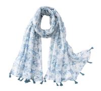 Genérico Hermosa bufanda con estampado floral, chal ligero de poliéster transparente con flecos y borlas para mujer, cubierta decorativa para la cabeza