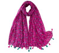 Genérico Hermosa bufanda con estampado floral, chal ligero de poliéster transparente con flecos y borlas para mujer, cubierta decorativa para la cabeza