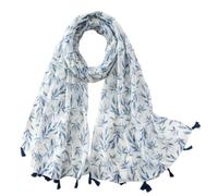 Genérico Hermosa bufanda con estampado floral, chal ligero de poliéster transparente con flecos y borlas para mujer, cubierta decorativa para la cabeza