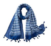 Genérico Hermosa bufanda con estampado floral, chal ligero de poliéster transparente con flecos y borlas para mujer, cubierta decorativa para la cabeza