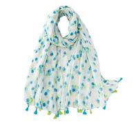 Genérico Hermosa bufanda con estampado floral, chal ligero de poliéster transparente con flecos y borlas para mujer, cubierta decorativa para la cabeza