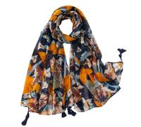 Genérico Hermosa bufanda con estampado floral, chal ligero de poliéster transparente con flecos y borlas para mujer, cubierta decorativa para la cabeza