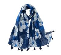 Genérico Hermosa bufanda con estampado floral, chal ligero de poliéster transparente con flecos y borlas para mujer, cubierta decorativa para la cabeza