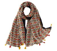 Genérico Hermosa bufanda con estampado floral, chal ligero de poliéster transparente con flecos y borlas para mujer, cubierta decorativa para la cabeza