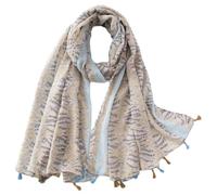 Genérico Hermosa bufanda con estampado floral, chal ligero de poliéster transparente con flecos y borlas para mujer, cubierta decorativa para la cabeza