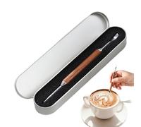 Genérico Herramienta de arte de Latte Pen metal profesional en acero inoxidable a largo plazo con mango de madera ergonómica y puntas delgadas | Instrumento preciso para dibujar dibujos de café, esp