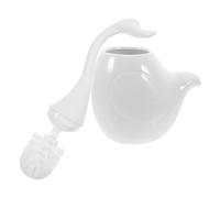 Genérico Herramienta de Limpieza de Baño, Cepillo de Cisne para Inodoro, Base de Cerámica White, Mango Largo, 1 Juego, para Hogar