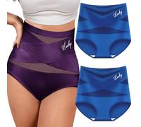 Genérico High-Waist Tummy Control Seamless Shaping Lucky Panties Compression Underwear Women High Waist Tummy Control (Blue,S)