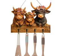 Genérico Highland Cattle Ornaments Key Holder - Wood 30x25x0.5cm | 2D Bullhead Wall Mount Towel Key Hooks | Highland Cow Coat Hanger With 4 Hooks Bull-Shaped Rack For Entryway And Home Organization