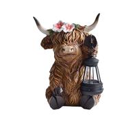 Generico Highland Cow Figurine, Realistic Highland Bull Animal Light, 7.2 Inches Solar Powered Resin Statue for Bedroom Desk Apartment Shelf Patio Living Room Table Yard Decoration