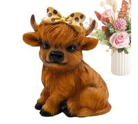 Genérico Highland Cow Figurine, Realistic Resin Cow with Bowknot, Cute Farm Animal Miniature, Spring Farmhouse Decor for Shelf, Yard, Patio, Desk (3,54 x 2,56 x 4,6 pulgadas)