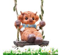 Generico Highland Cow Figurine, Resin Highland Cows Swing Sculpture, Cute Patio Decoration Statue, for Balcony, Fence, Courtyard, Garden, Tree, Lawn, Window, Indoor Outdoor Children's Room
