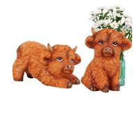 Generico Highland Cow Figurines, Cute Resin Cattle Statue Set, 3.46x3.27x4.13 Inches, Rustic Easter Day Decoration, Farmhouse Animal Decor, Adorable Table Shelf Accent for Home