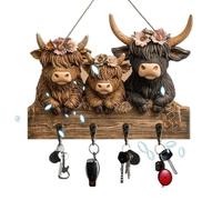 Genérico Highland Cow Key Holder - 160g Wooden Wall Rack With Hooks | Country Style Decorative Ornament | Rustic Coat Hat Bag Organizer Entryway Living Room Farmhouse Mounted Storage Accent Used