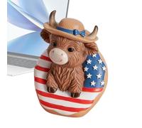 Genérico Highland Cow Patriotic Figurine | Resin 10.16x6.98cm Red White Blue Decorative Statue 4th of July Memorial Day Table Decor | Home Garden Office Tiered Tray Dessert Display Accent Ornament